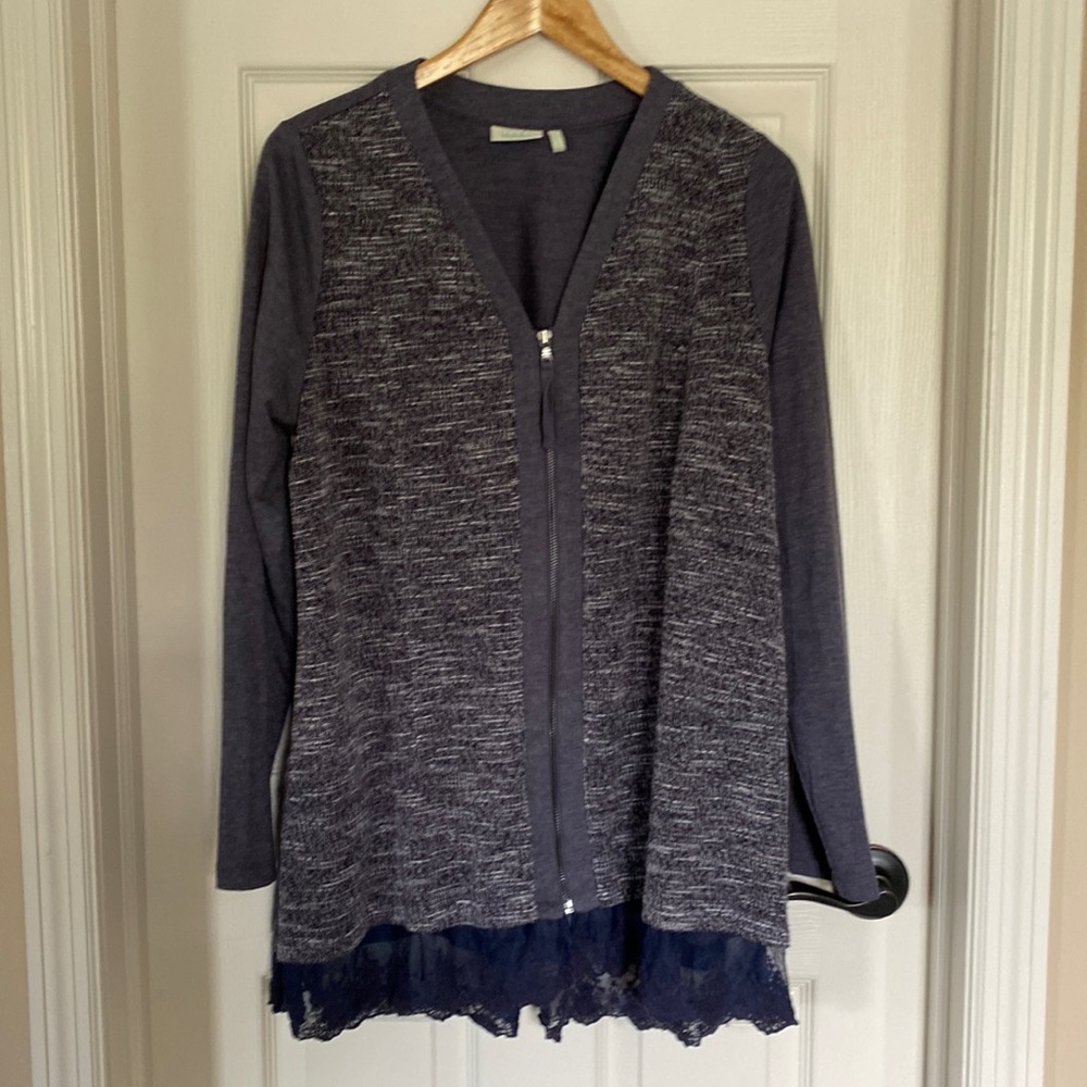 LOGO Lounge by Lori Goldstein French Terry Patchwork Zipper Cardigan w/pockets